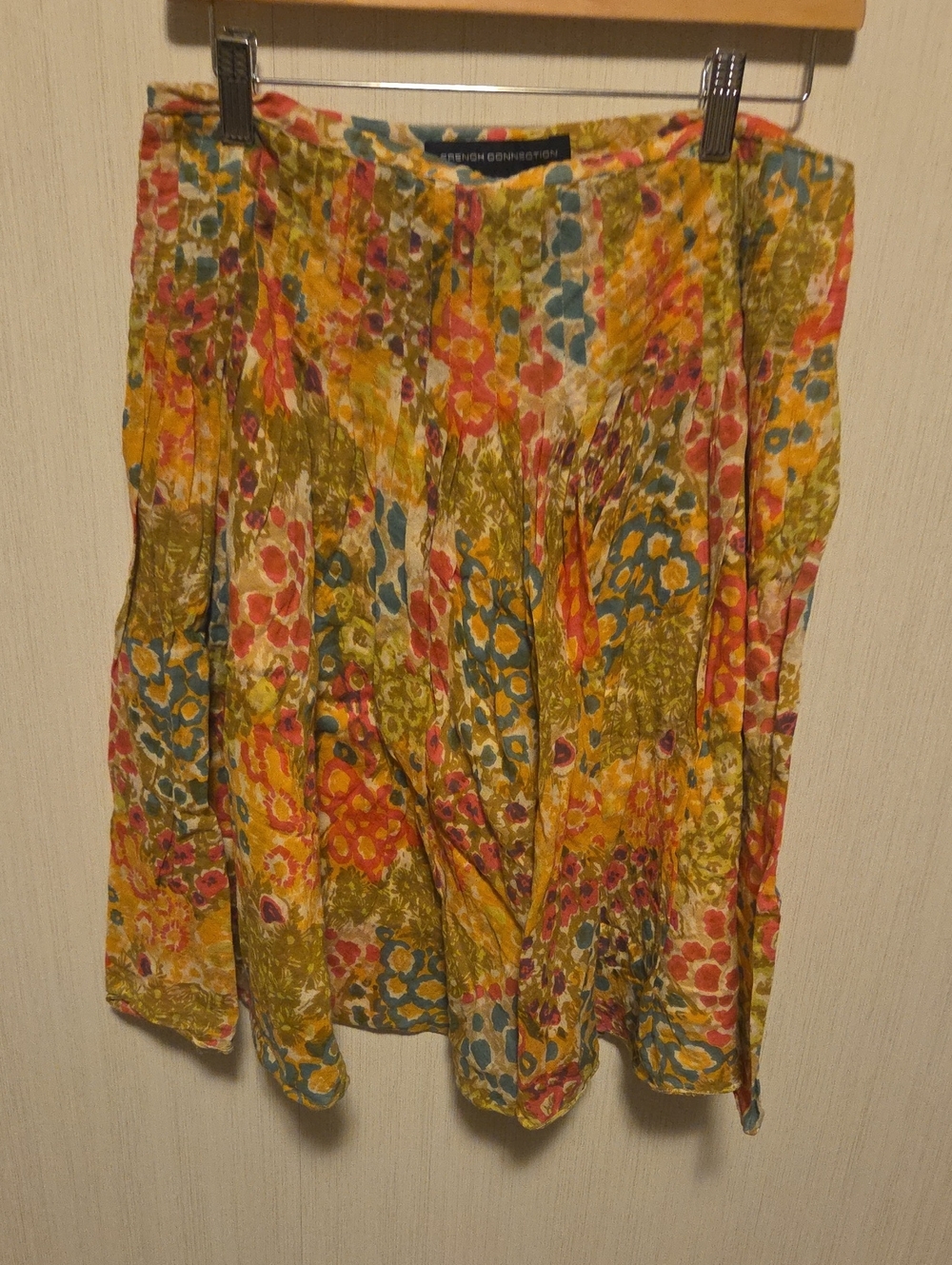 French Connection Yellow Floral A-Line Skirt with Multicolor Print